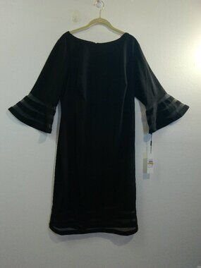 Calvin Klein Black Sheath Dress Bell Sleeves with Mesh Inserts Women’s Size 16W